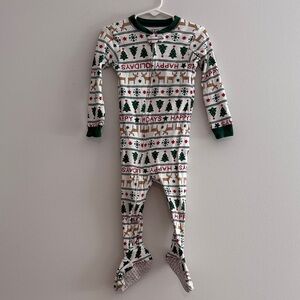 Carter's White, Green & Brown Holiday Tree & Reindeer Footed One-Piece